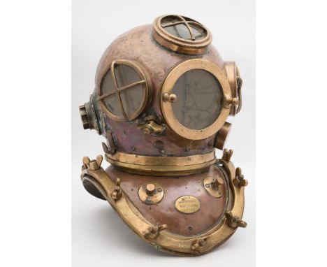  A Swedish Navy No 3 12-bolt diving helmet by Marvinverkst Karlkrona:, number 'AVD 53', (matching), circular top and side win