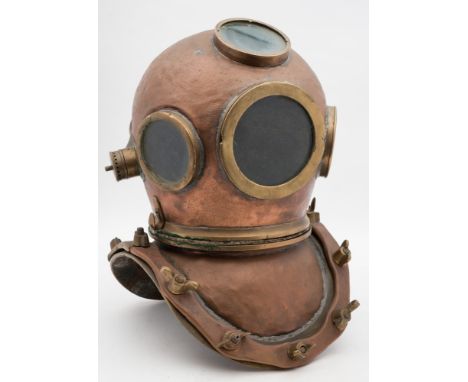 A 12-bolt diving helmet, possibly Chilean:, numbered '10275' to interior rim of bonnet, circular windows, side outlet with he