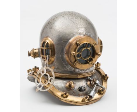 A Chinese 12-bolt diving helmet:, number '085' (matching), oval side windows with guards secured internally by bolts, the fro