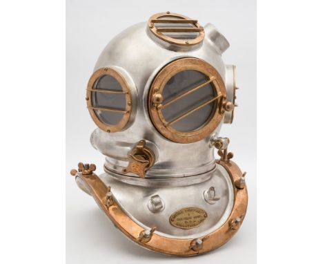 A 12-bolt 'Abalone' diving helmet by Desco, Milwaukee Wis, USA:, number '403' (matching), four circular windows with bar guar