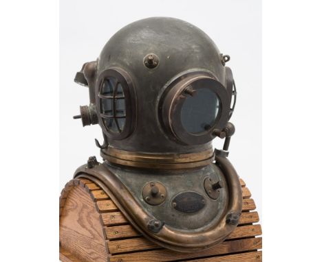 A 6-bolt Admiralty pattern diving helmet by Siebe Gorman & Co Ltd, London:, number '18973' (matching) oval side windows with 