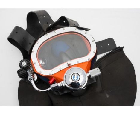 A Kirby Morgan Band Mask 10:,  internal oral/ nasal mask with microphone, drain valve and nose clearing device, chrome frame 