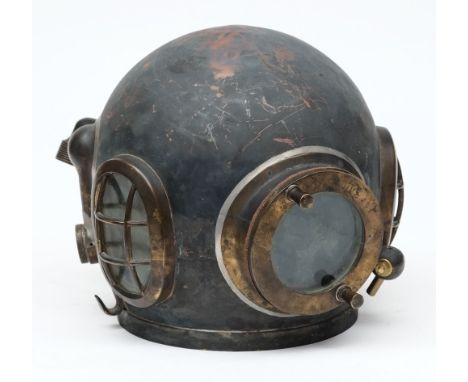 An Admiralty pattern diving bonnet by Siebe Gorman:, numbered '15704', the side windows with guards, circular front window, s