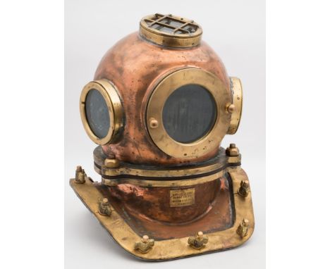 A Russian 12-bolt/3-bolt diving helmet:, four circular observation windows, the top window with guard, rear air inlet with co