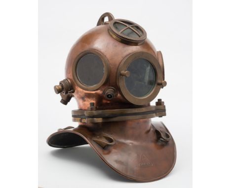 A 3-bolt Model DM.20 diving helmet by Draeger:, number '3205' (matching), top handle, circular observation windows, the top w