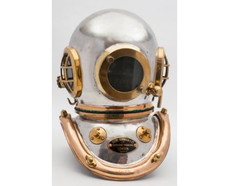 A tinned 6-bolt Admiralty pattern diving helmet by Siebe Gorman & Co Ltd, London:, number '19748' (matching), oval side windo