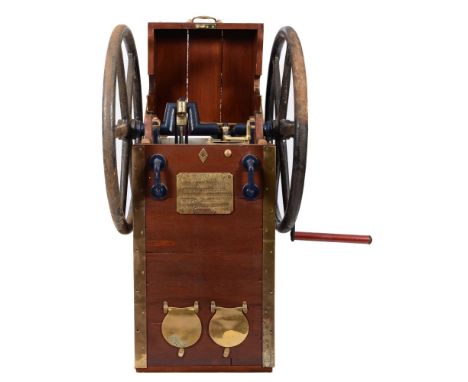 A twin cylinder double acting two diver pump by C E Heinke & Co Ltd, London: eccentric crank shaft with brass con rod ends, c