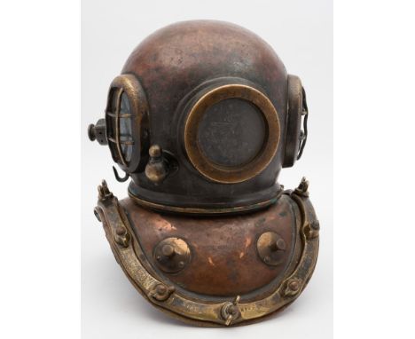 A 12-bolt diving helmet by Siebe Gorman & Co Patent, London:, number '4036' (matching), oval side windows with guards, circul