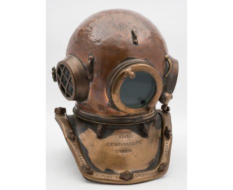 A 12-bolt square corselet 'Pearler' diving helmet by C E Heinke & Co Ltd ,London:, number '2243' (matching), triple circular 