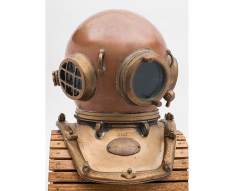 A 12 bolt square corselet diving helmet by C E Heinke & Co Ltd, London, number '2341': (matching) circular side windows with 