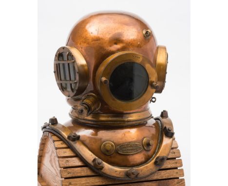 A Canadian 12-bolt diving helmet by John Date, Montreal:, number 'SER 613' (matching), circular observation windows, the side