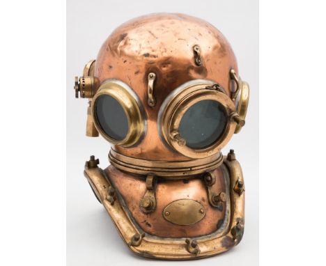 A 12 -bolt square corselet 'Pearler' diving helmet by Siebe Gorman & Co London:, number '10849' (matching) three circular win