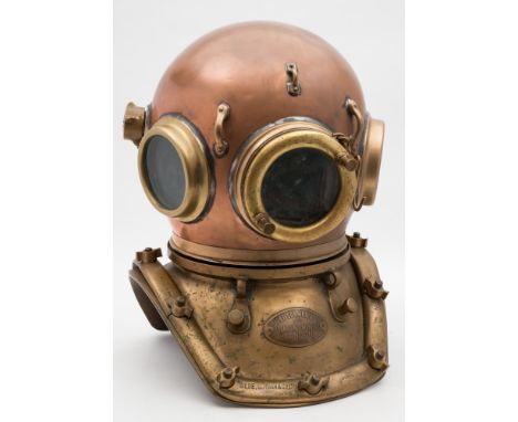 A 12-bolt square brass corselet 'Pearler' diving helmet by Siebe Gorman & Co, London:, number '13656' (matching), triple circ