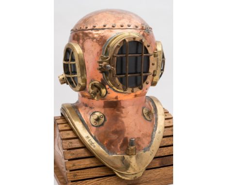 A Danish 2-bolt diving helmet with reinforced top:, the reinforced crown enabling use by 'stone fish' divers while repairing 