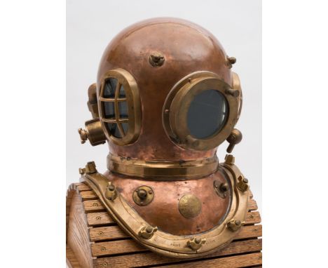 A Spanish 12-bolt round corselet diving helmet by Nemrod:, oval side windows with guards, circular front window with lashing 