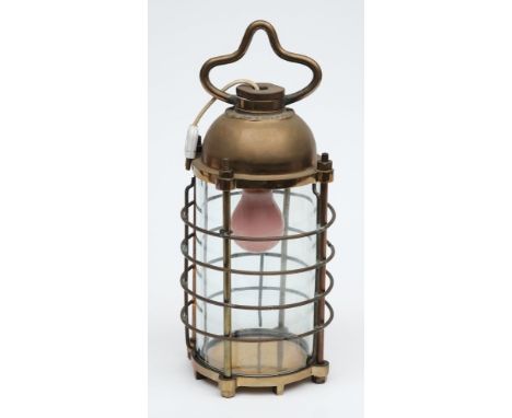A diving lantern by Siebe Gorman & Co Ltd, London:, the shaped hanging loop over domed cover signed as per title, the four ba