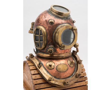 A 12 bolt diving helmet by Siebe Gorman & Co, with later re-designs and adaptations:, the bonnet with original side windows w