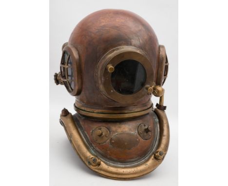  A 6-bolt Admiralty pattern diving helmet by Siebe Gorman & Co,London:, oval side windows with guards, circular front window,