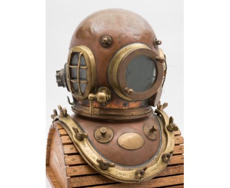 A Swedish Navy 12-bolt diving helmet by Siebe Gorman & Co, London, with modifications:, oval side windows with guards, circul