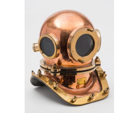 A Russian 12-bolt/3-bolt diving helmet:, number '308', circular observation windows, rear air inlet with copper cover, pepper