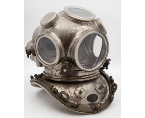 A Japanese 12-bolt helium re-breather diving helmet by the Yokohama Apparatus Diving Company:, number 'M7289', four screw in 