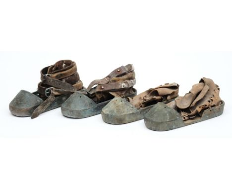 Two pairs of  French light weight brass diving shoes by Joseph Scauda:, the patterned soles initialed 'JS'  with integrated t