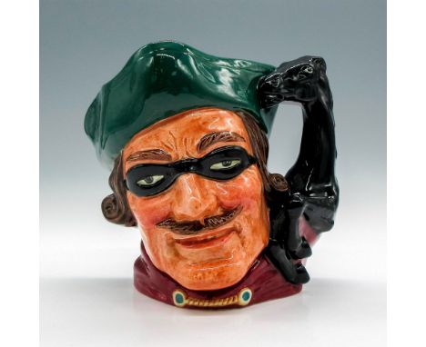 Style Two. Green tricorn, black mask over the eyes, red jacket. The first style of the Dick Turpin jug has the mask up on the