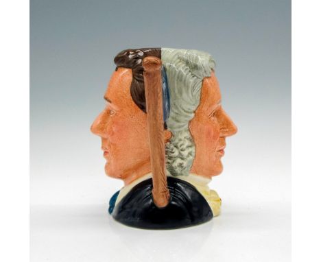 Henry- Grey hair; yellow cravat; Michael- Brown hair; dark blue suit; white shirt; light blue tie. This two-faced jug was a s