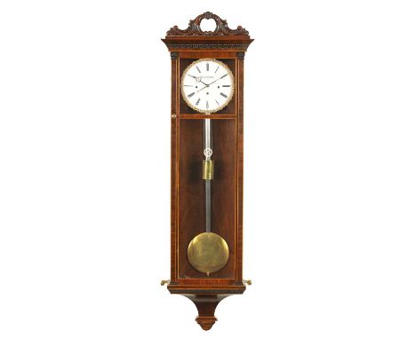 A 19TH CENTURY BOX WOOD STRUNG ROSEWOOD THREE TRAIN VIENNA REGULATOR WALL CLOCK the 6.5" enamel dial with Roman numerals and 