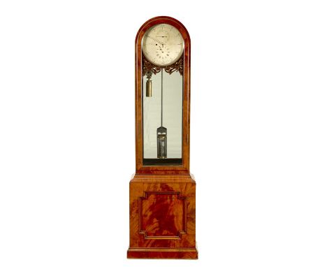 W. BONE, LONDON. A 19TH CENTURY FIGURED MAHOGANY REGULATOR LONGCASE CLOCK the domed top mirror back case with long glazed doo