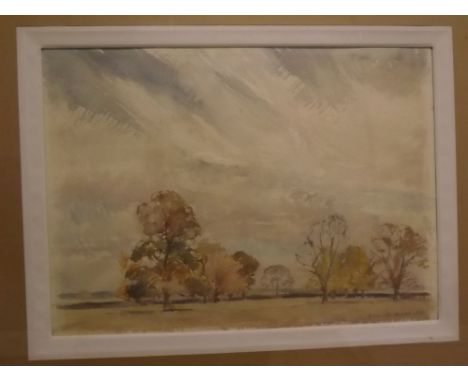 Rachael Hamilton-Russell, signed and dated 1940, signed, watercolour, "Autumn Landscape" (see Chelsea Art Stores label verso)