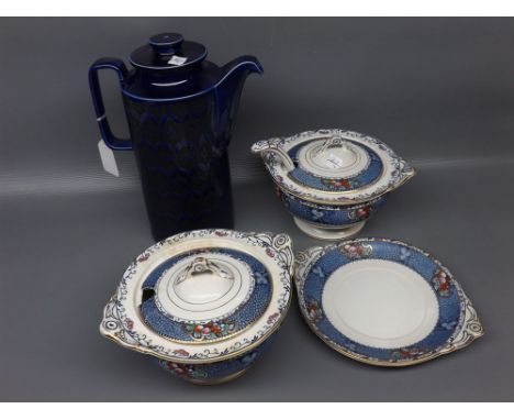 1970 Hornsea blue ground coffee pot together with two Burleigh ware sauce tureens, lids, and one stand and a further single l