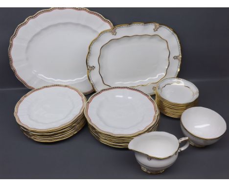 Royal Crown Derby Carlton red designed set of sixteen plates, together with matching oval platter with gilded and red shaped 