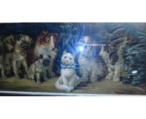 After Louis Wain, A Victorian Coloured Lithograph Titled 'Under the Mistletoe', produced as a supplement to Myra`s Journal De