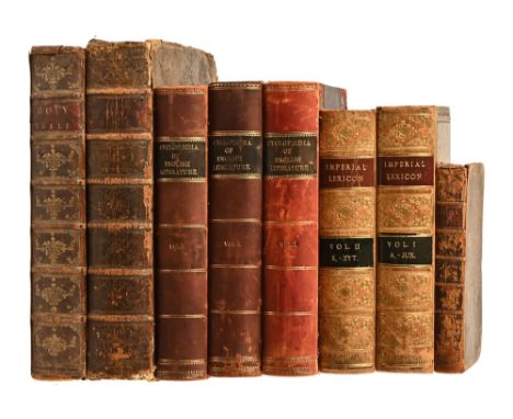 A collection of books comprising of Volume I and II "The Imperial Lexicon of The English Language" by The Rev John Boag, thre