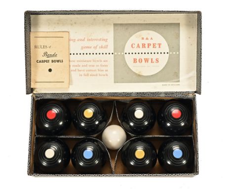 A set of B &amp; A carpet bowls, "The Indoor Carpet Game".