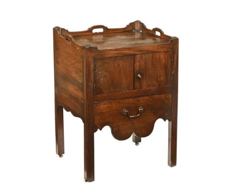 A George III mahogany tray topped bedside commode, now a cupboard with drawer beneath.  Height 78 cm, width 55 cm, depth 48 c