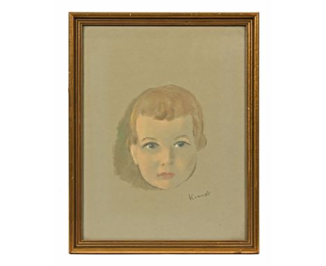 Yacob Kramer, portrait of a child, signed lower right, pastel.  28 x 22 cm.