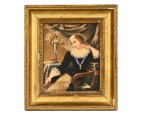British School late 19th century, portrait of Mary Stuart (Mary Queen of Scots), three quarter length seated in an interior w