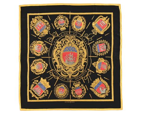 A vintage Hermes scarf, "Armes de Paris", +/- 88 cm square.