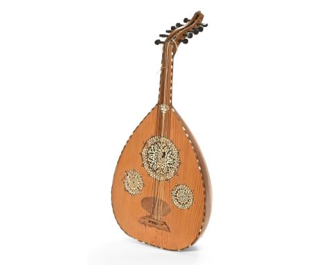 An Ottoman oud, inlaid with bone and mother of pearl.  Height 76 cm. (see illustration).