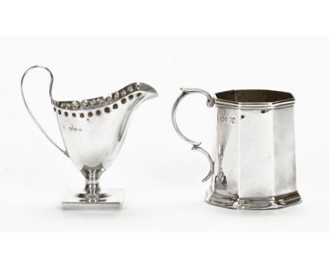 Mid Victorian silver tankard, the tankard with rubbed hallmarks, octagonal rim and base with curved handle to the side, engra