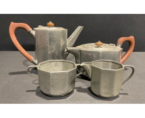 Liberty &amp; Co - an Arts and Crafts Tudric pewter four piece tea service 