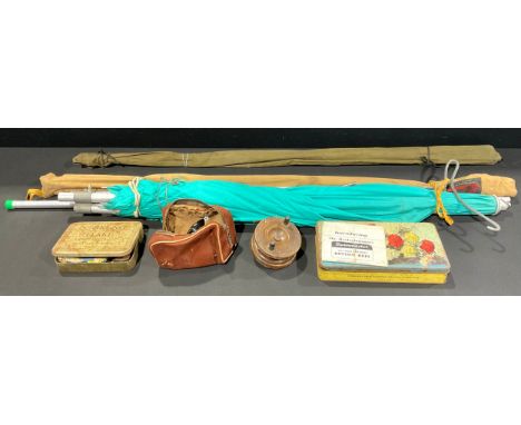 Fishing - an Octopus Edgar Seeley split cane fishing rod with khaki cover; a Mordex Perfect split cane fishing rod; a Swimmas
