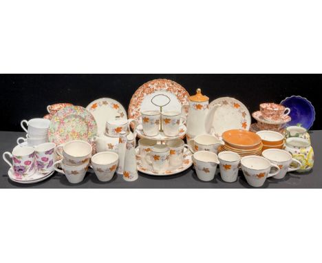 A quantity of assorted English and Continental ceramics including a Palissy Autumn Flame part tea and coffee service for five
