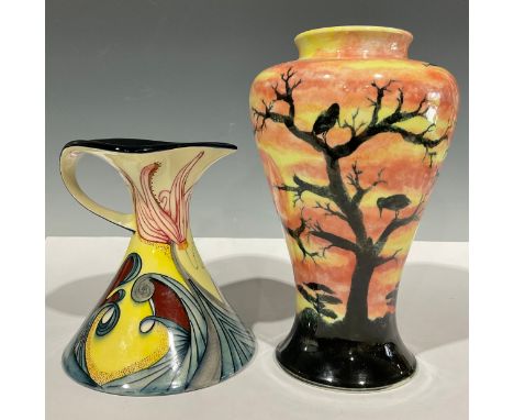 A Black Ryden ‘Dancing Wind’ ewer vase, designed by Samantha Jackson, 18cm high;  and an Angela Davenport, for Cobridge meipi