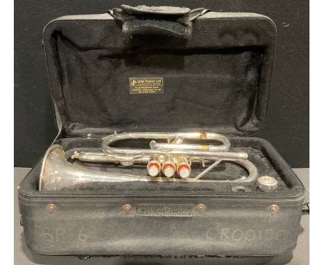 Musical Instruments - a John Packer, JP 171S silver plated cornet, with mouthpiece, 34cm long, John Packer case