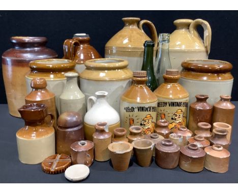 Advertising and other bottles - Stoneware inc Bourne Denby J Griffiths of Tyldesley, Robinsons Jack Lane Pottery Leeds, inkwe