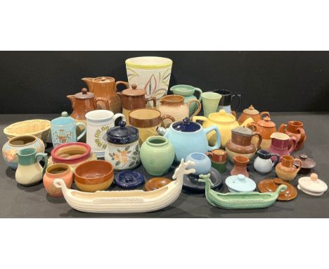Denby Langley pottery - jelly/blancmange mould, jugs, Norse Longboats, teapots, match striker,  vases, porter mug etc qty