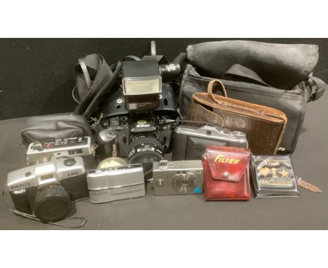 Photography - an Agfa Jsolette concertina camera, Isolette I, c.1951; a Nikon F-401 camera with AF Nikkor lens, 35 - 70mm, ca